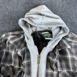 Field & Stream Shacket Mens Brown Gray Plaid Cotton Flannel Hooded Full Zip
